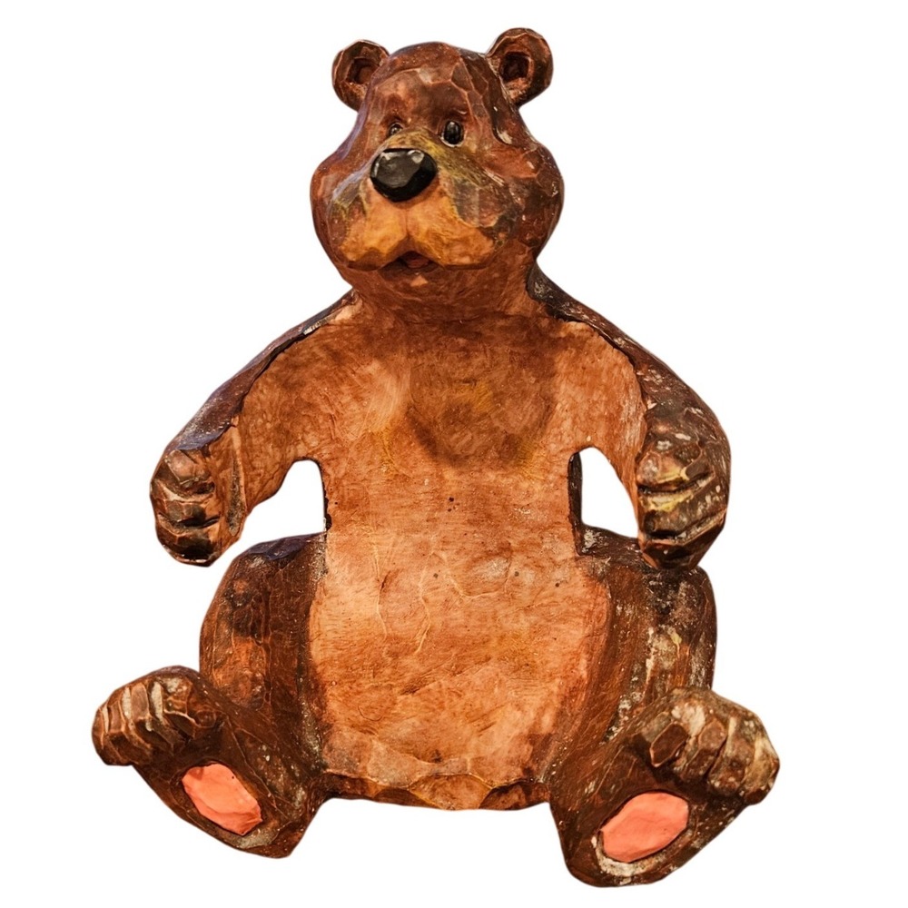 MCM Rustic Hand Carved Wooden‎ Bear Wall Mount Sculpture Cabin Lodge Decor Brown